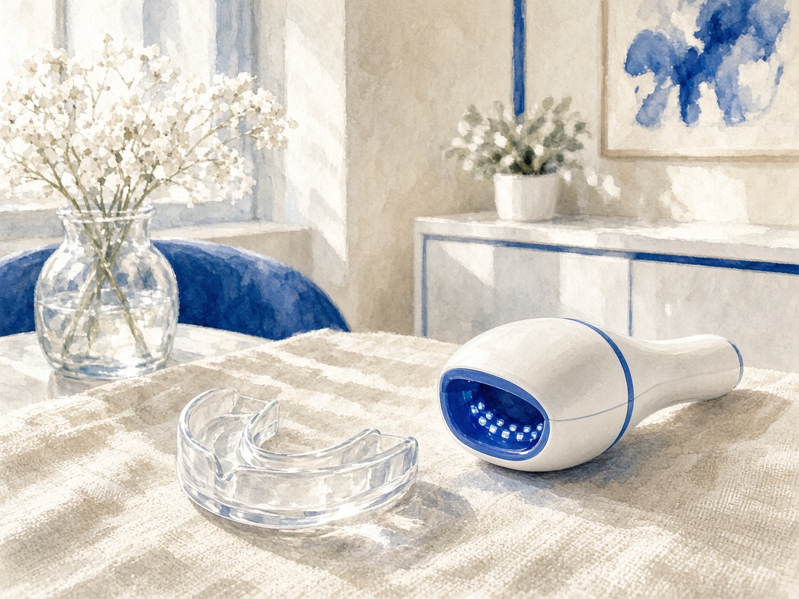 Illustrated whitening tray on linen